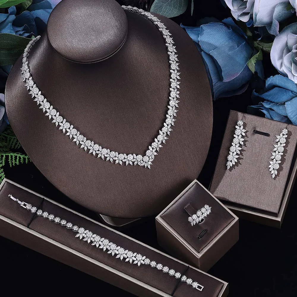 

Fashion Bridal Jewelry Set Silver Plated Choke Necklace Earring Set Women's African Wedding Luxury Party