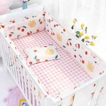 5pcs/set Bedding Set Kids Cotton Baby Bedding Set Newborns Cot Bumper Protecor Baby Bed Linens Include Bumpers Sheet Comfortable