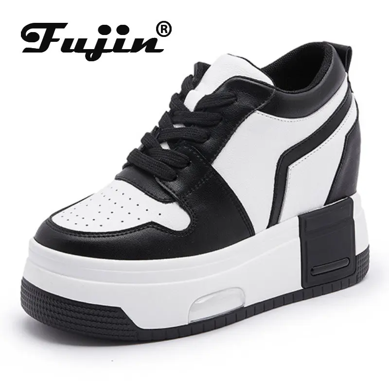 Fujin 10cm skot originální kůže ženy klín boty platforma tenisky vysoký podpatek podzim jaro ležérní vysoký značka chunk teniska boty