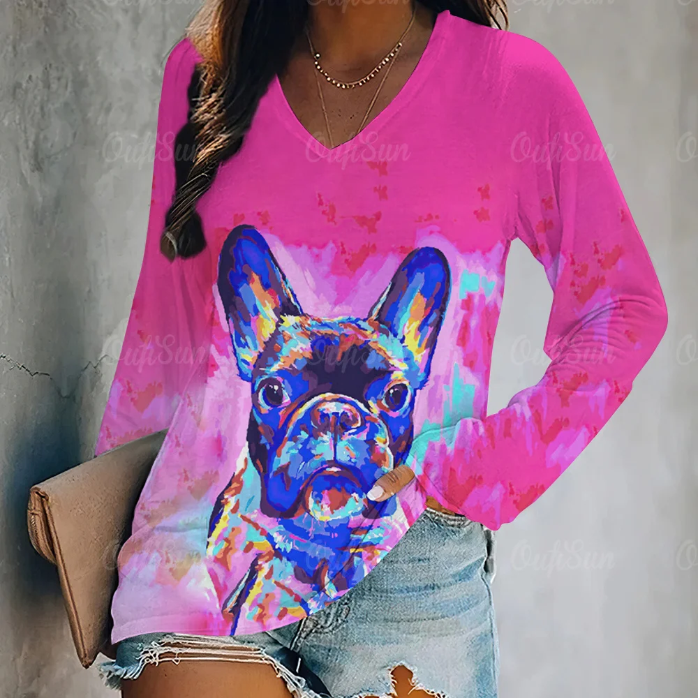 

Women's Long Sleeve T-Shirt Cute Puppy Printed Elements Camping Elegant Casual Stylish Y2k Oversized Clothing New 2023