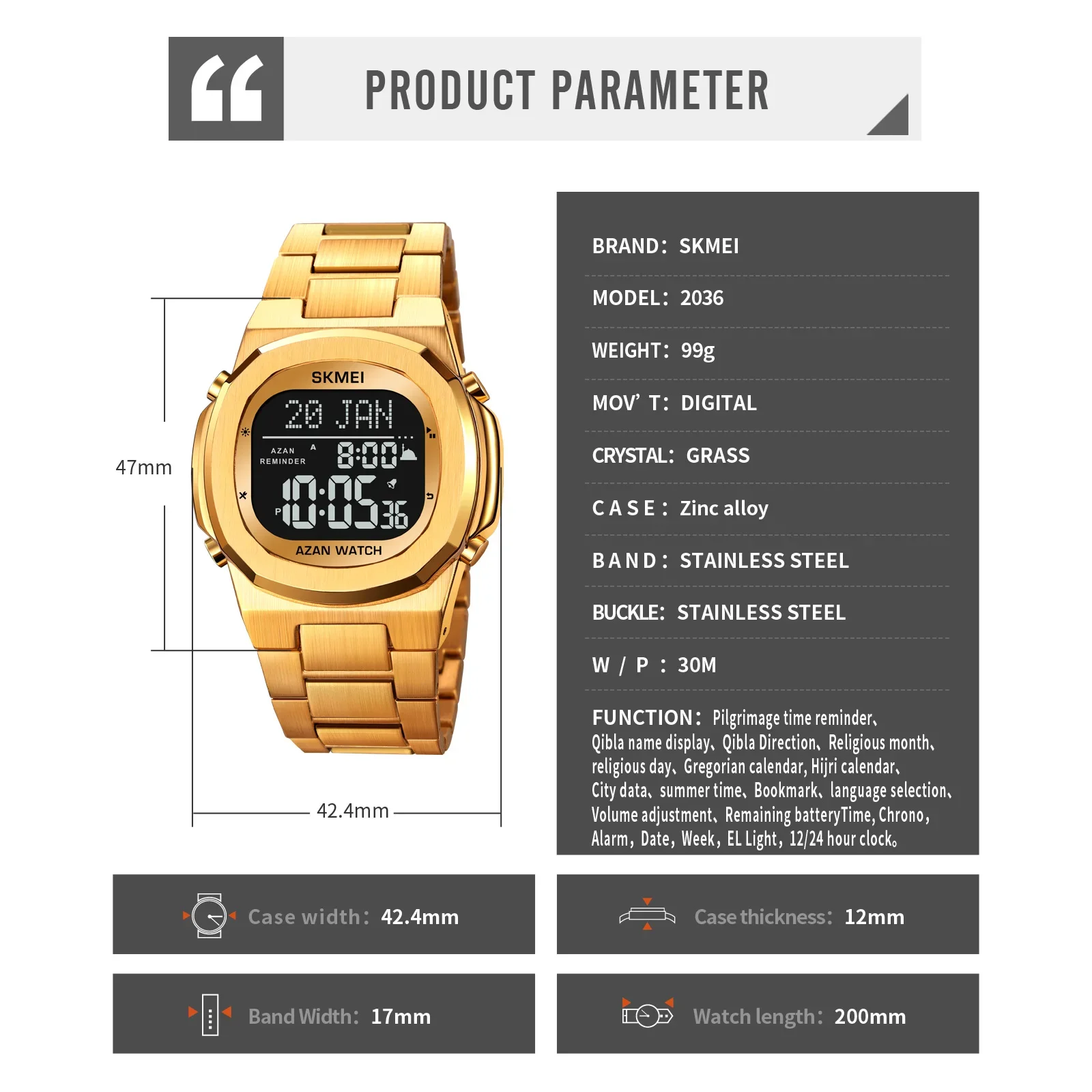 SKMEI 2036 Luxury Digital Wristwatch for Men Waterproof Steel Electronic Mens Watches Countdown Sports Clock 2004 Reloj Hombre