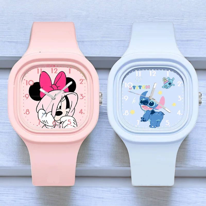 Disney Stitch Kids Watches for Girls Cute Anime Mickey Minnie Children Women Quartz Clock Toys Accessories relogio infantil