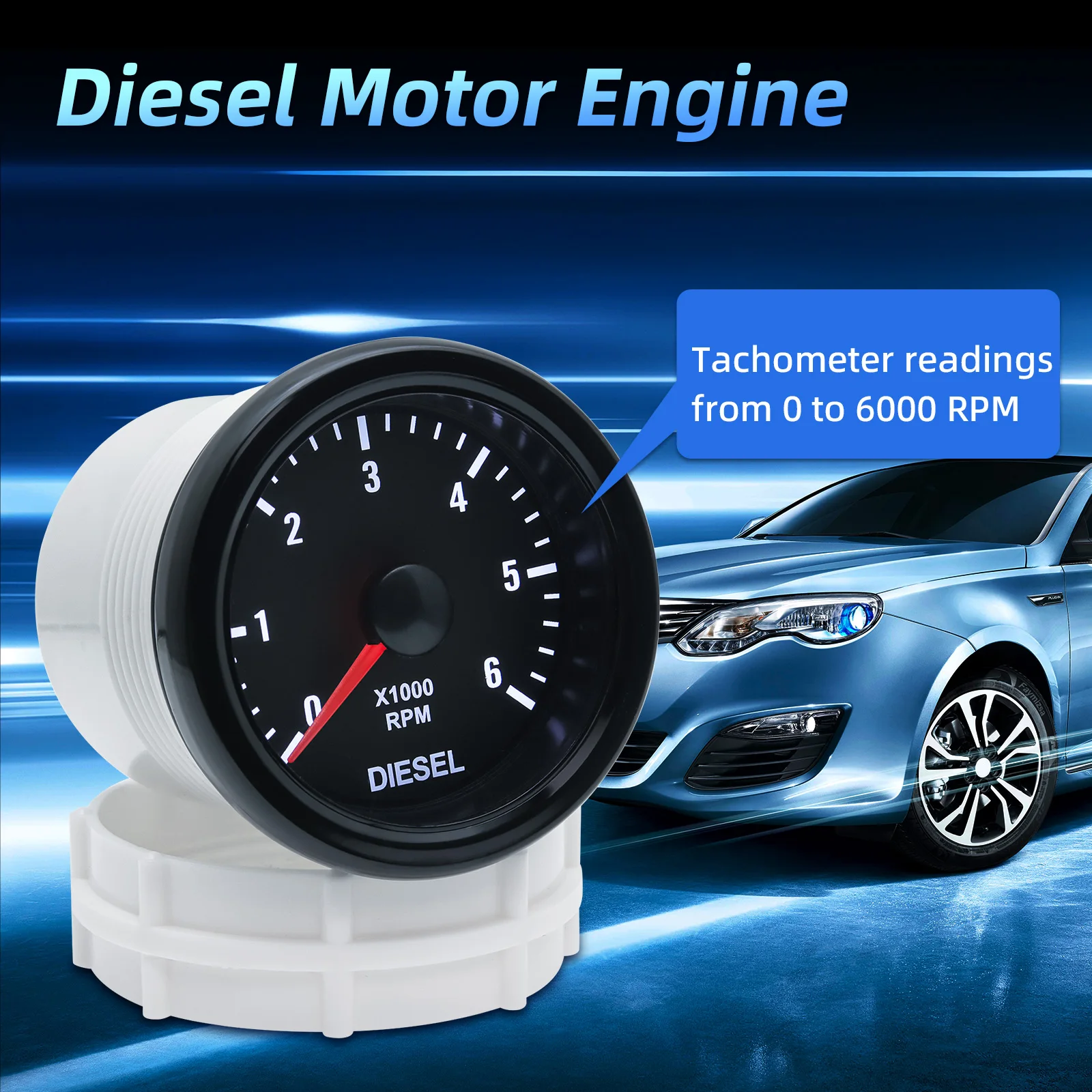 Car Accessories 52MM 2inch Auto Gauge Diesel Tachometer 0-6000RPM Meter with whi