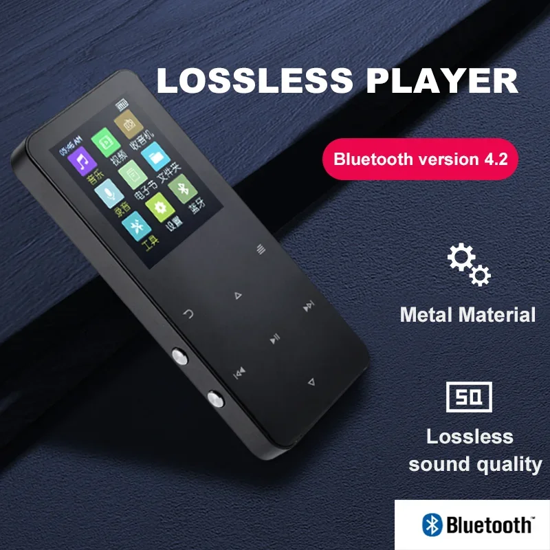 1.8 Inch Metal Touch MP3 MP4 Music Walkman Player Bluetooth 5.0 FM Radio Alarm Clock Pedometer E-Book Built-in Speaker Audio New