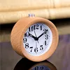Wooden Clock Handmade Classic Small Round Wood Silent Light Desk Alarm Clock With Desk Lamp for Home dropshipping 5