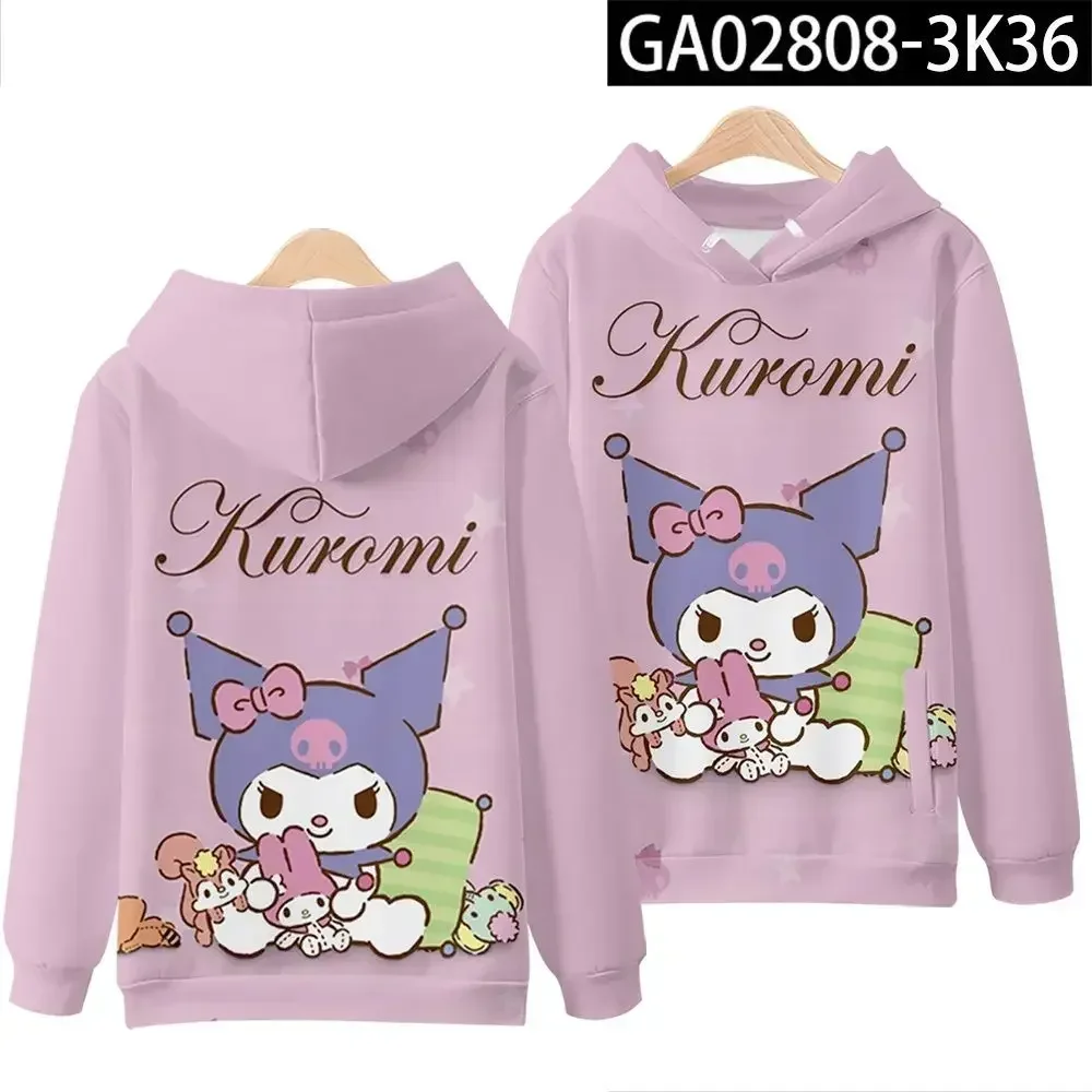 

Kuromi Sweatshirt Cartoon Print Anime Hooded Sweatshirt Autumn and Winter Hooded Fleece Jacket Clothes Sanrio Series