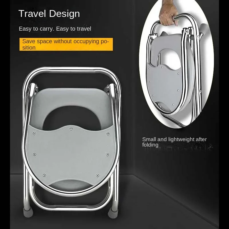 Portable Folding Elderly Toilet Stool, Thick Stainless Steel Tube, Pregnant Women Movable Toilets, Built-In Toilet Baffle