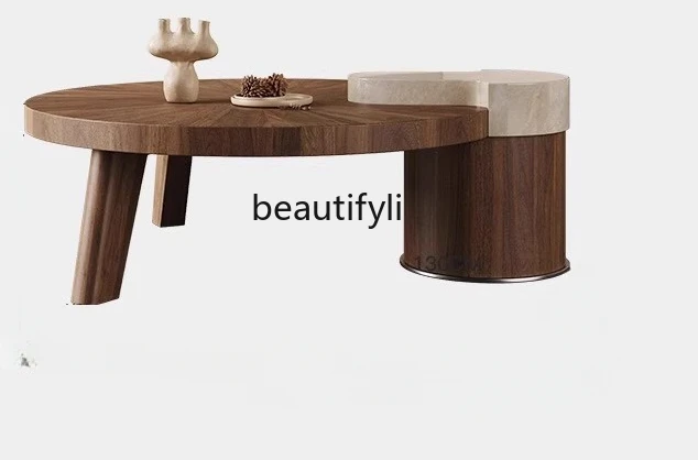 

Coffee Table Living Room Solid Wood Antique Style Designer Retro round Simple Modern Creative Home Art
