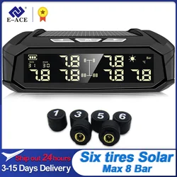 E-ACE K10 Solar TPMS Car Tire Pressure Alarm Monitor System Tyre Temp Digital Display Auto Security Alarm Systems with 6 sensors