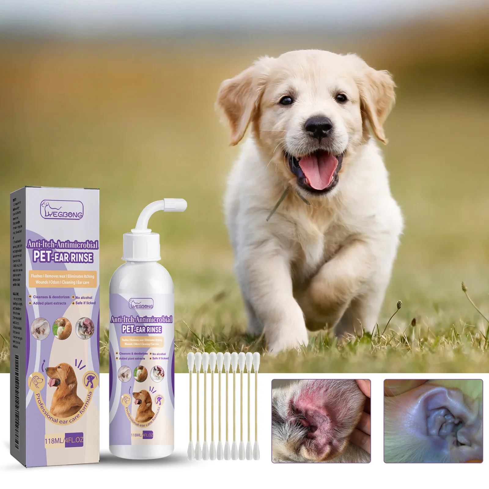 Pet Ear Cleaning Liquid, Cats and Dogs Relieve Ear Canal Odor, Clean Earwax Washing Liquid