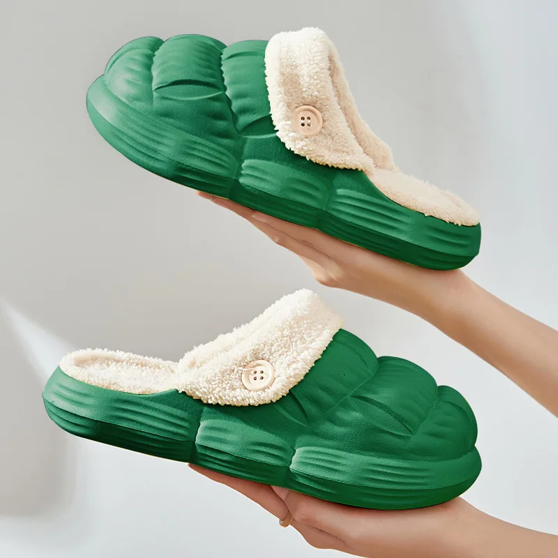 Men Slippers Winter Home Furry Slippers Women Color Patchwork Cotton Slipper Female Home Slippers Indoor Non-Slip Plush Slides