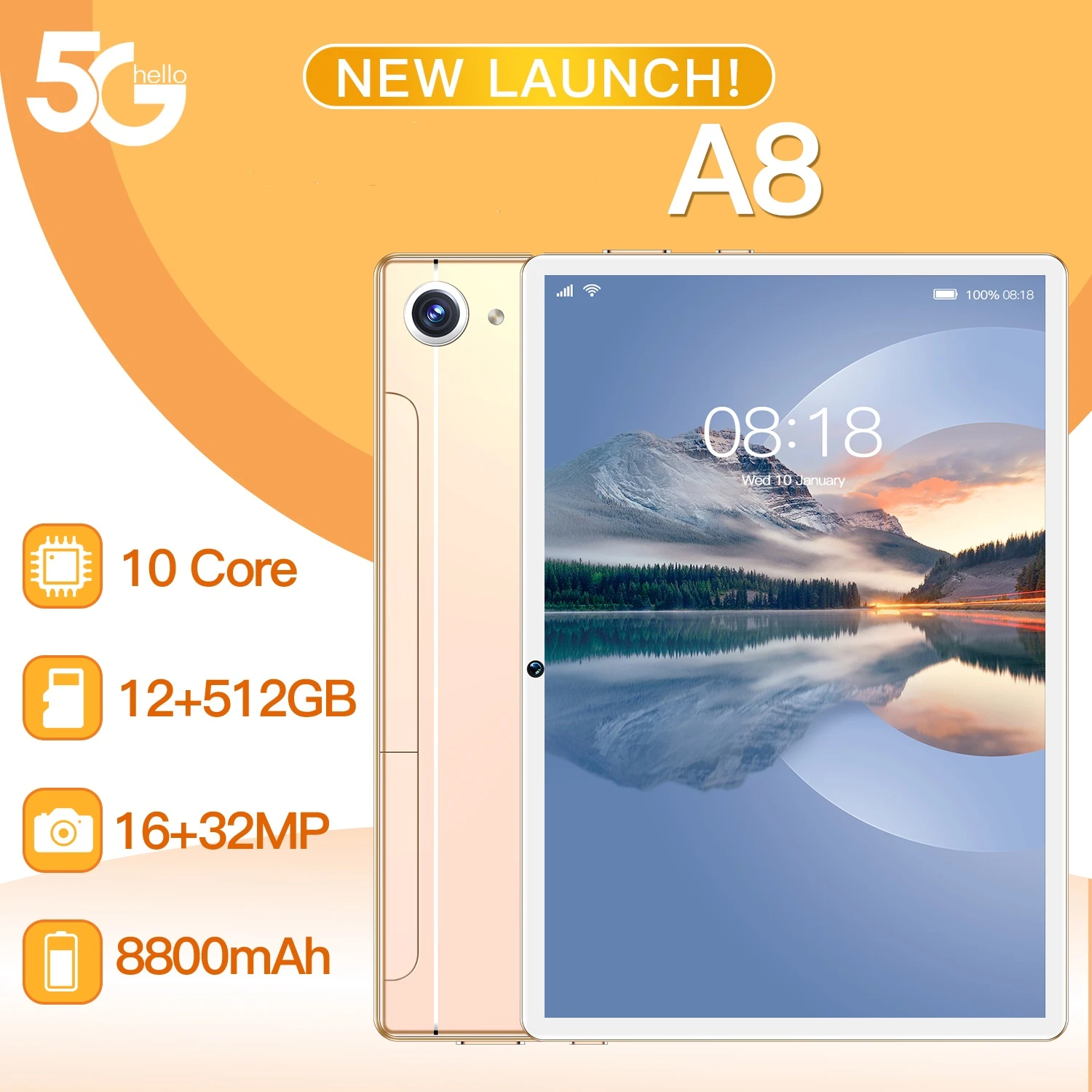 Notebook A8 5G Dual SIM 8.0 Inch Tablet PC 12GB 512GB 8800mAh Netbook GPS Type-C Deca Core Laptop Google Play Android LTE 48MP most popular tablet brands