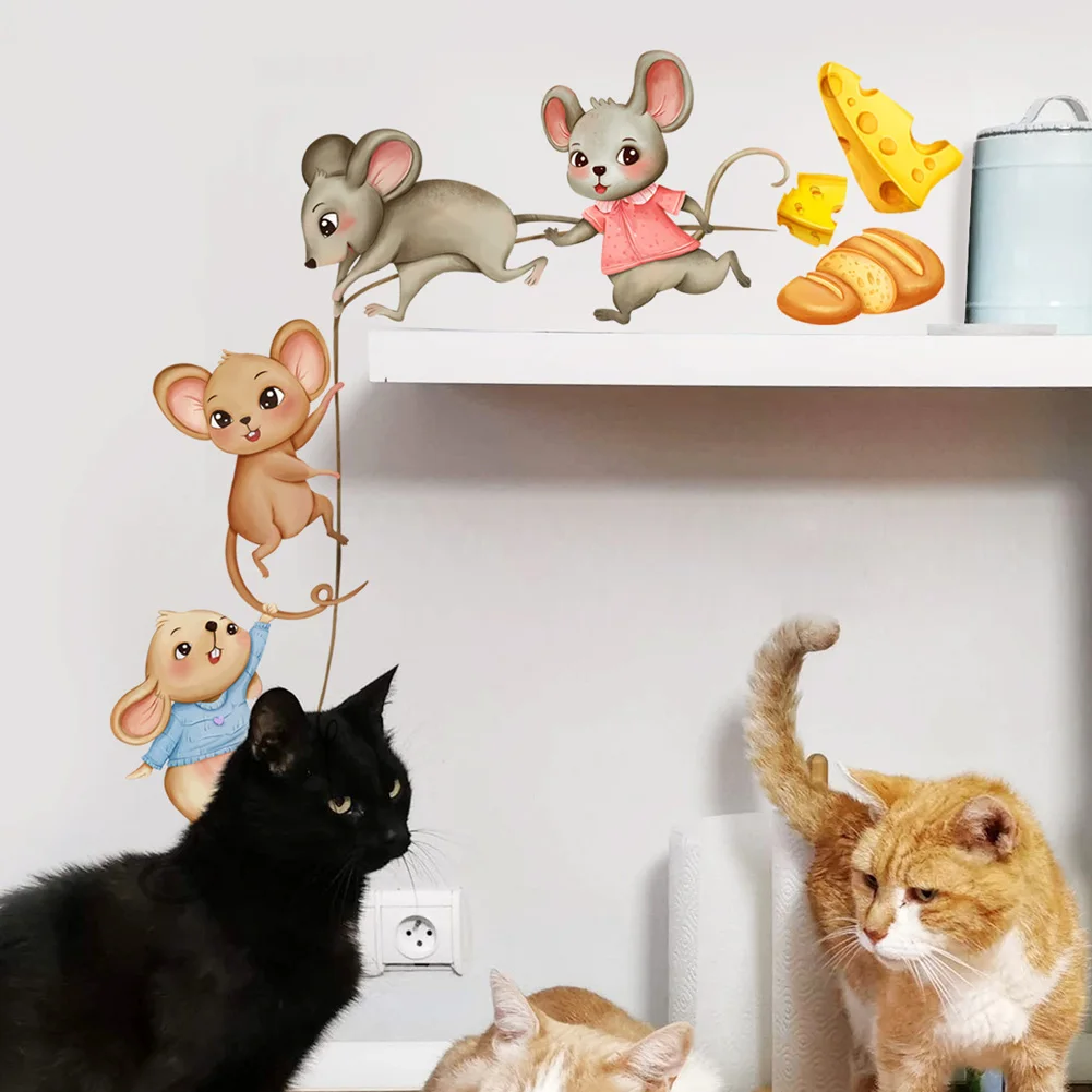 Cute Mouse Carries Food Wall Stickers Bedroom Kids Baby Room Decoration Mural Kitchen Home Decor Cartoon Self-adhesive Wallpaper wall stickers luminous wall stickers vinyl decal stickers