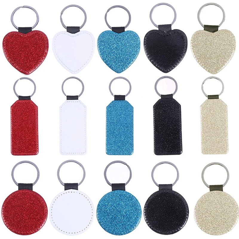 

15 Pcs Sublimation Blanks Keychains PU Leather Heat Transfer Keychain With Key Rings DIY Blank PU Leather Keychain DIY