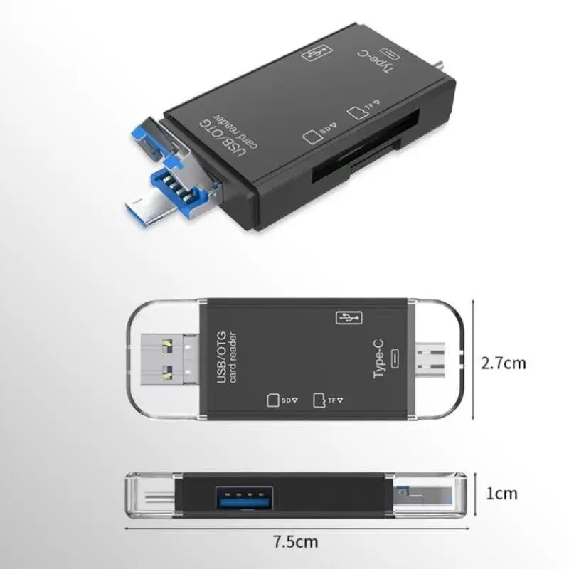 휴대용 SD 메모리 카드 리더기, PC 및 노트북용 고속 변속기 어댑터, C타입 마이크로 USB, 6 in 1