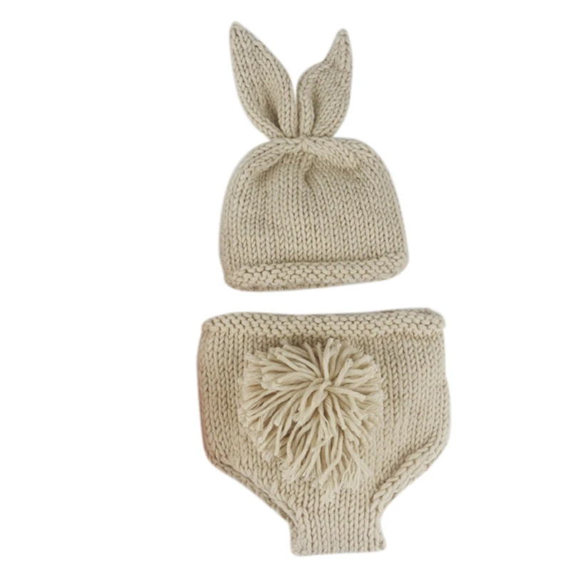 

Newborn Baby Rabbit Hat Pant Set Girls Boys Photography Crochet Knit Costume