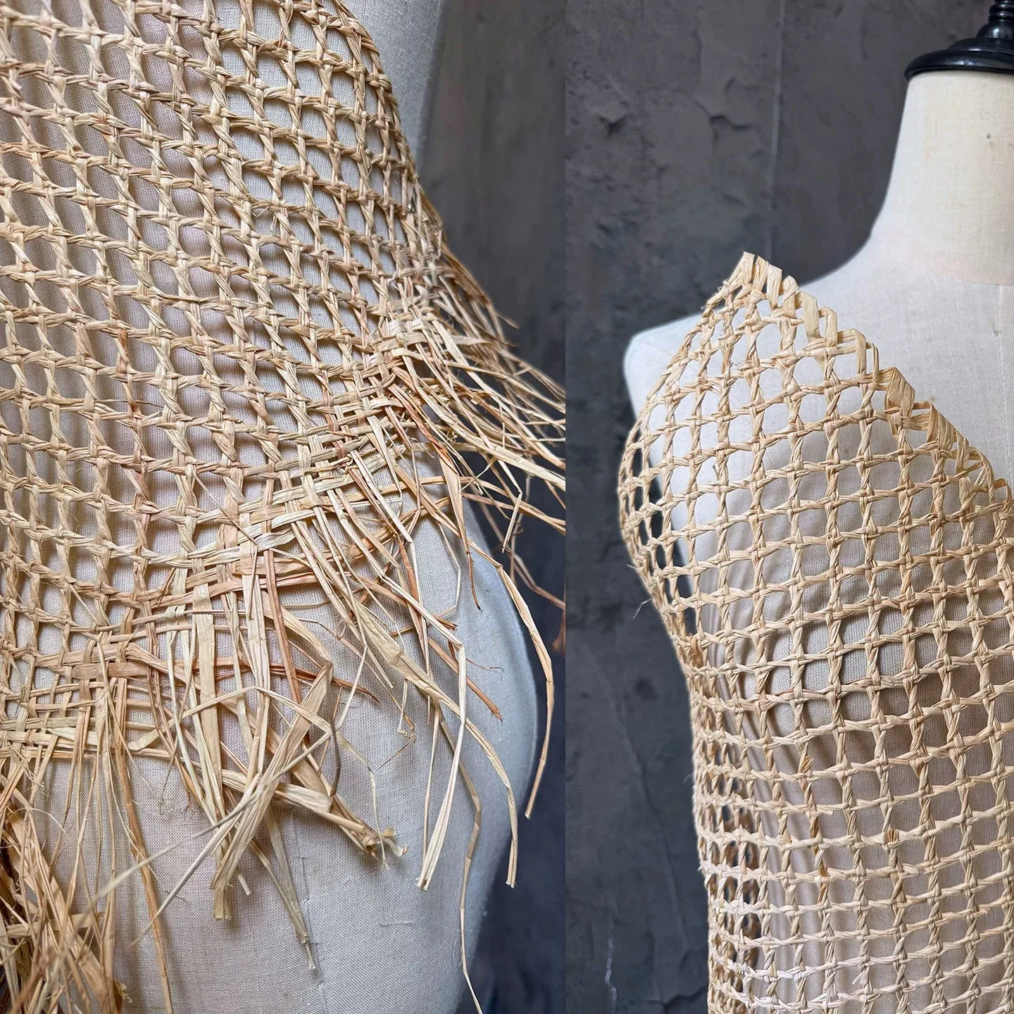 Natural Raffia Grass Straw-woven Grids Tassels Fabric Multi-purpose DIY Sewing Clothing Hat Bag Material Designer Cloth - 4