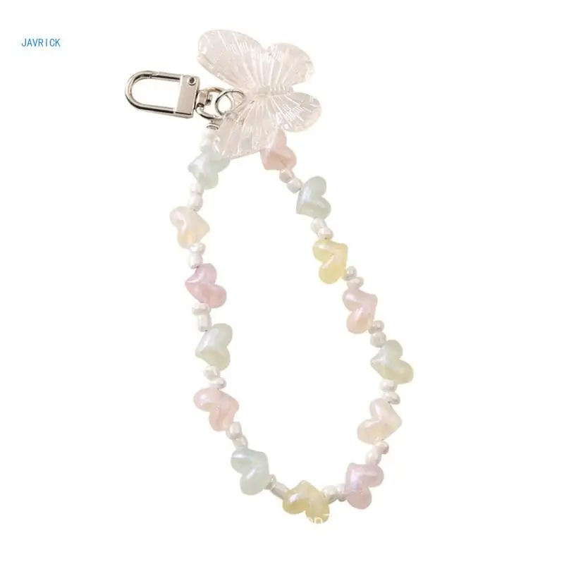 

Heart Beaded Butterfly Keychain Korean Colorful Beads Keyring Schoolbag Ornament
