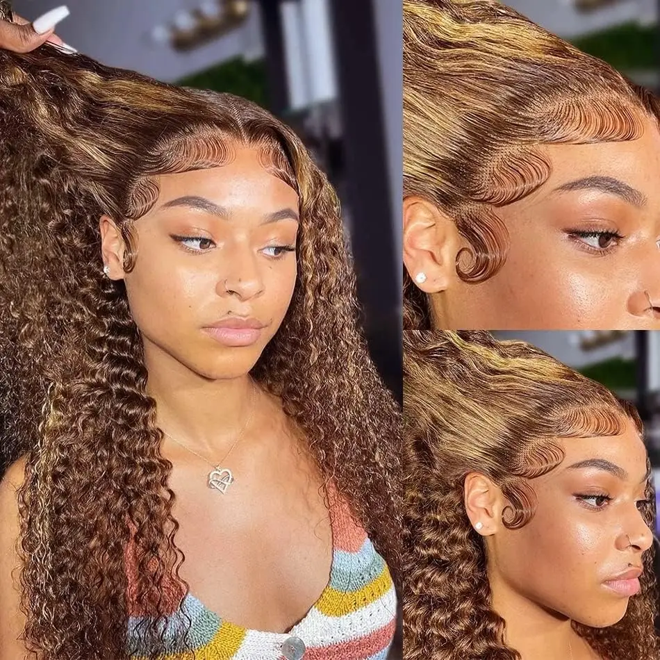 

427 Colored Deep Wave Human Hair Wigs Curly 13x4 HD Water Wave Lace Front Wig Brazilian Remy Highlight Ombre Lace Wigs For Women
