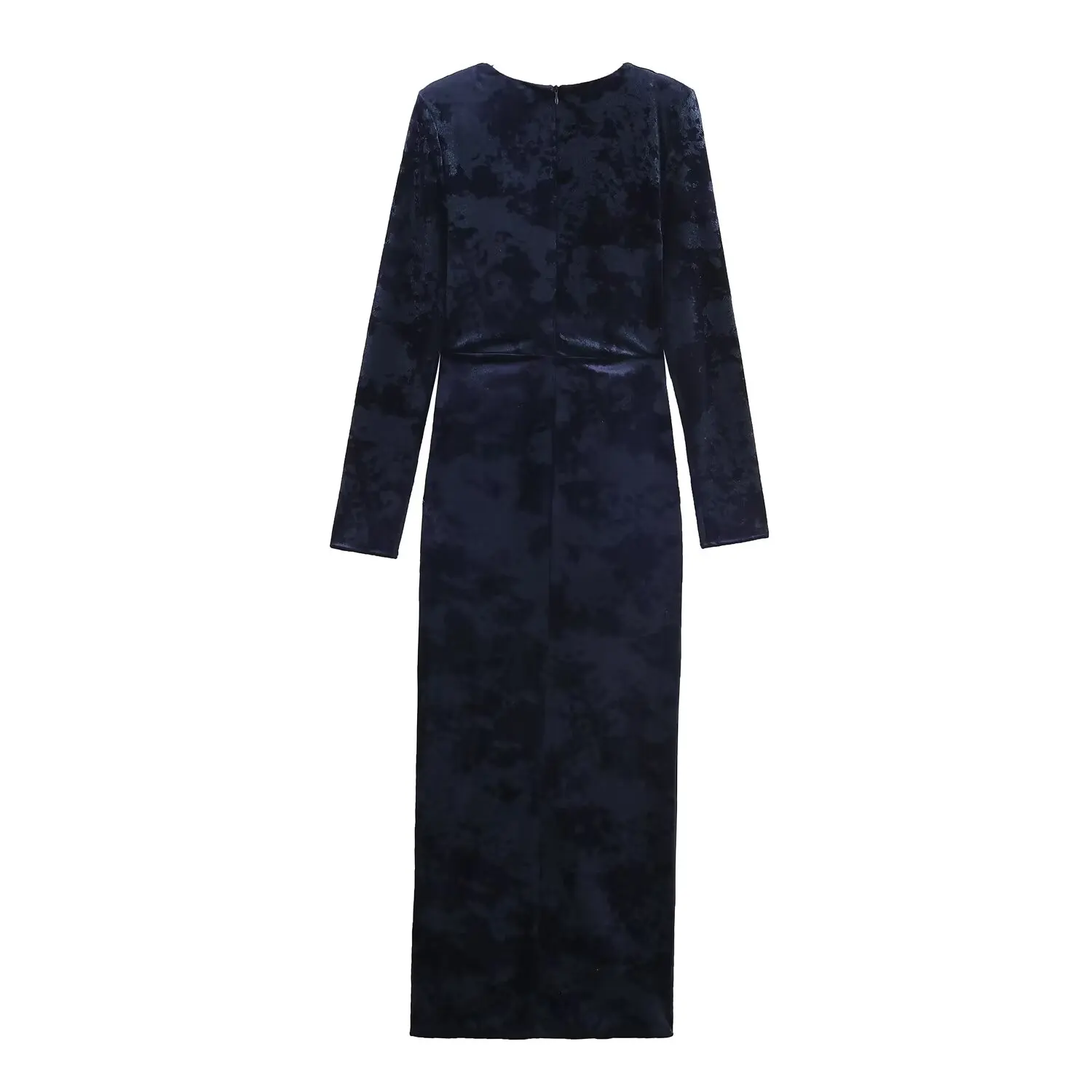 Women's Velvet Dress With Metal Decorative Knots Wrinkles Dresses Female High Waist Long Sleeve V-Neck Elegant Party Long Dress