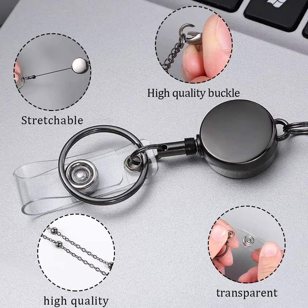 

Stainless Steel ID Badges Lanyards Waterproof Office Badge Reel Lanyard Retractable Transparent Name Card Holder Women