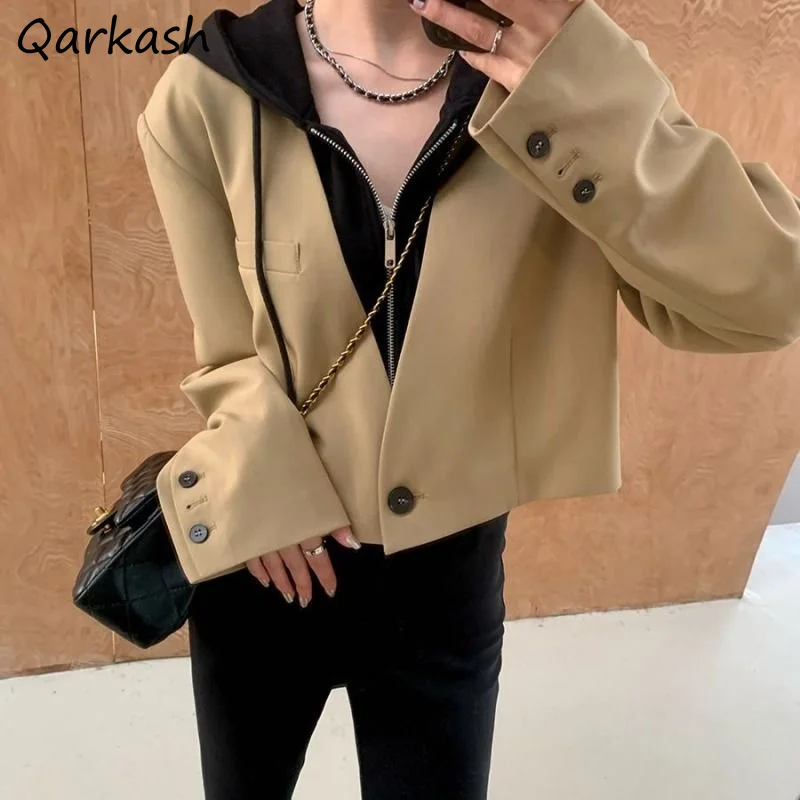 

Blazers for Women Spring V-neck Pure All-match Cropped Casual Long-sleeve Basic Korean Style Fashion Classic Young Daily Newly