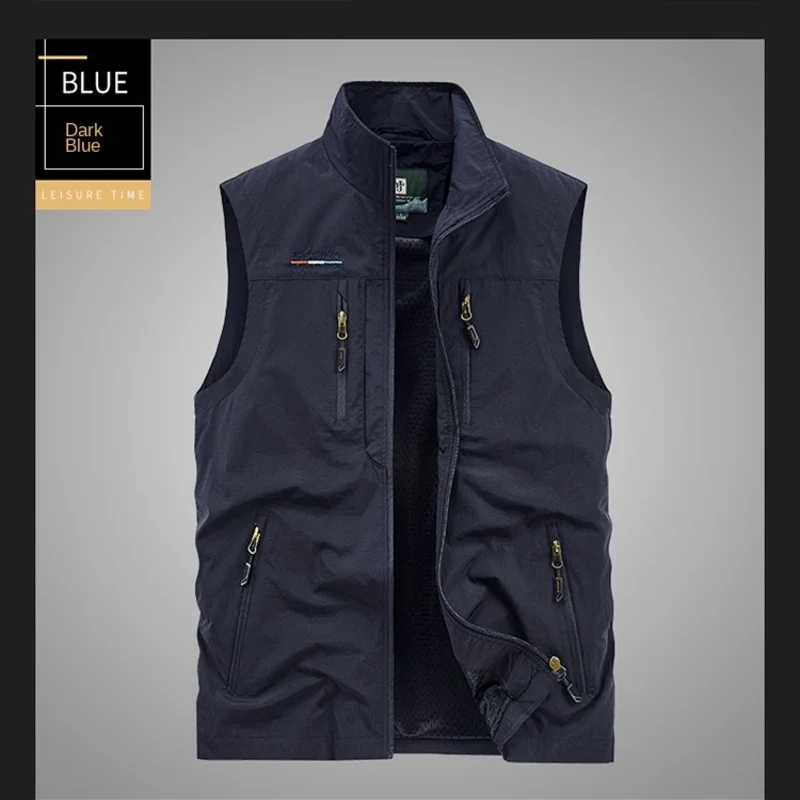 MAN VEST 남성용 민소매 재킷, 낚시 의류, 작업, 여름 사냥, 바이커, 오토바이, 무료 배송 코트, 메쉬 지퍼