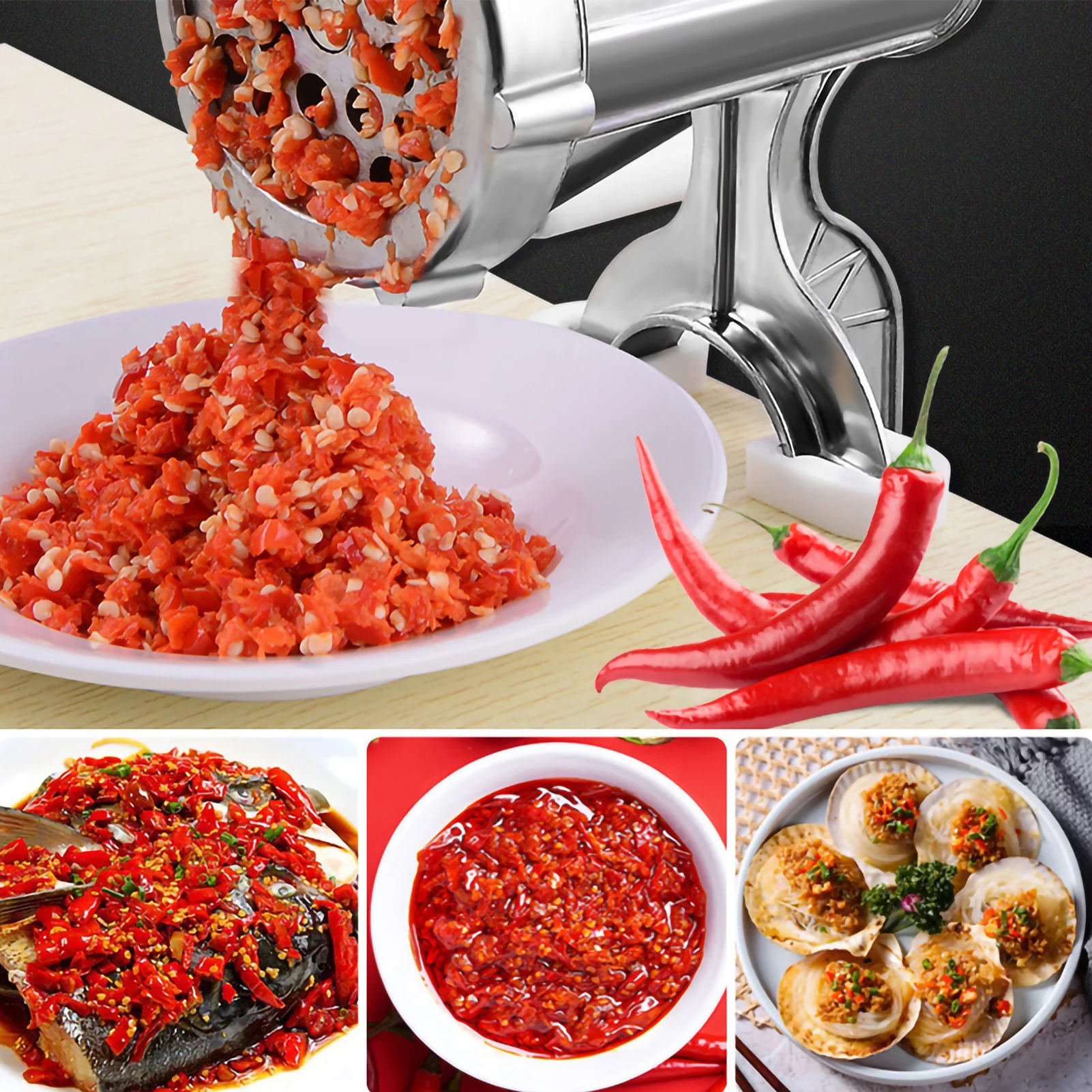 Manual Meat Grinder Silver Aluminum Alloy Powerful Home Sausage Kitchen Appliances Vegetable Chopper Pepper Supplies Mincer Hand