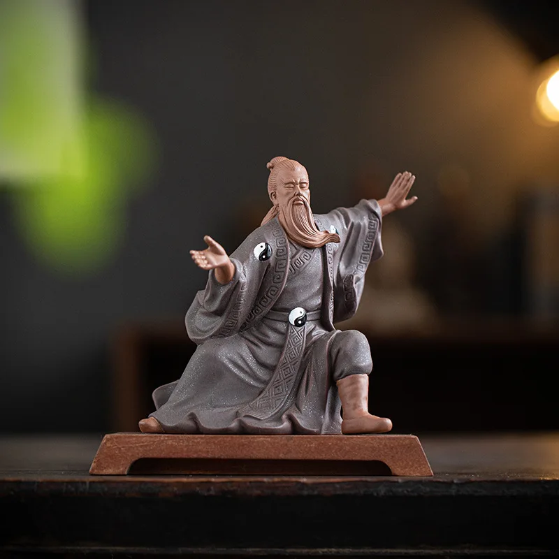 Chinese Zen style purple clay crafts, Tai Chi, Zhang Sanfeng, legendary figures, ornaments, home furnishings, living decorations