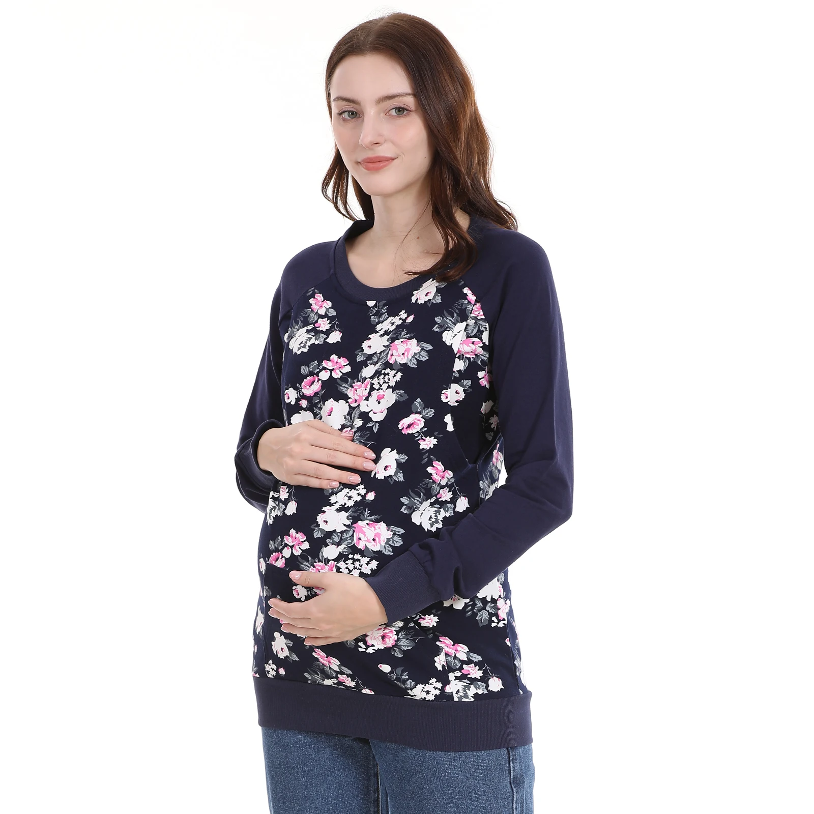 Autumn Winter Pregnancy Clothes Long Sleeve Maternity Tops Floral Breastfeeding Hoodies Nursing Sweatshirt