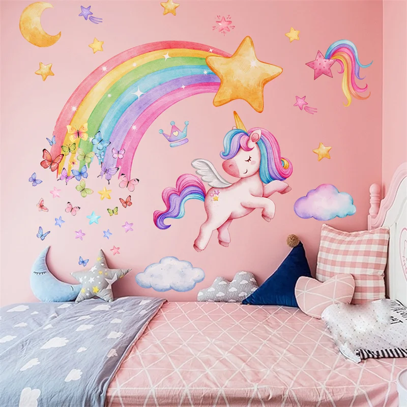 Unicorn Wall Stickers for Children Girl Wall Stickers Kids Room Pony for Baby Bedroom Rainbow Unicorn Wallpaper wall stickers