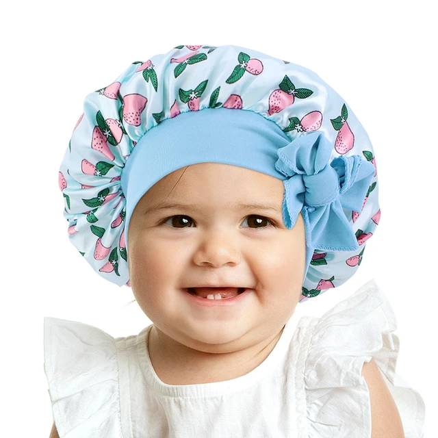 Bonnet en satin pour enfants avec bande commissionnée, motif floral, tête  ronde, bébé, nuit, sommeil, doux, mignon, vêtements de sauna, soins des  cheveux, bonnet de couchage - AliExpress