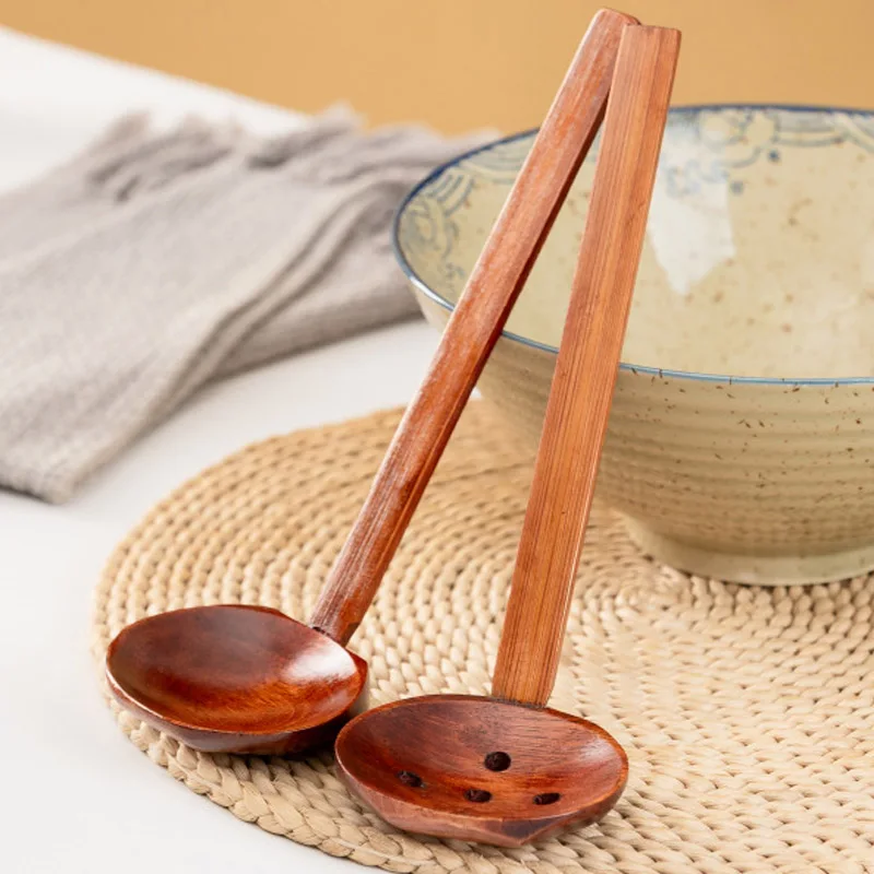 Wooden Spoon Japanese Long-Handled Soup Bamboo Spoon Cooking Wooden Lamian Noodles Hot Pot Strainer