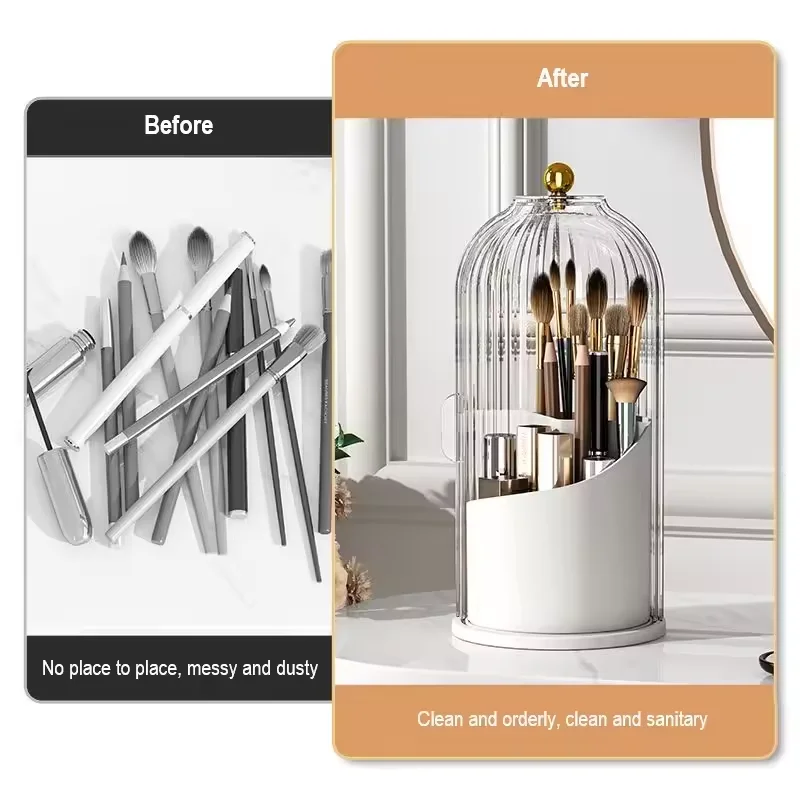 360 Rotary Makeup Brush Holder With Cover Luxury Cosmetic Organizer for Lipstick Eyebrow Pencil Eyeshadow Storage Box Multi Func 2