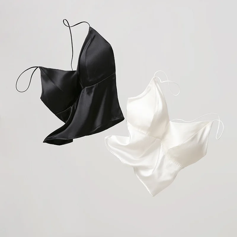 Real Silk Wrapped Vest Chest Cushion Camisole Women Mulberry  Bandeau Crop Tops Bra for Summer Vacation Sexy External