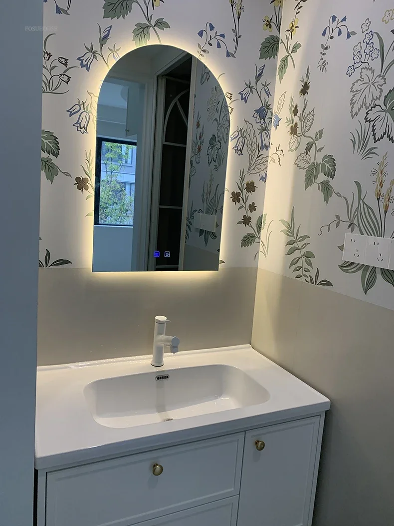 Description Picture 5 of itemFrench Glass Bath Mirrors for Toilet Wall-mounted Dressing Touch Screen Mirrors Light Luxury Arched Design Mirrors for Bedroom