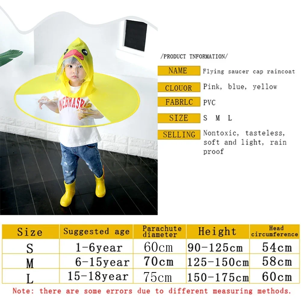 Raincoat Poncho Rain Hat Creative Kids Rain Cover Cute Cartoon Duck UFO Children's Raincoat Boys And Girls Umbrella Hat Windproof Poncho Rain Gear