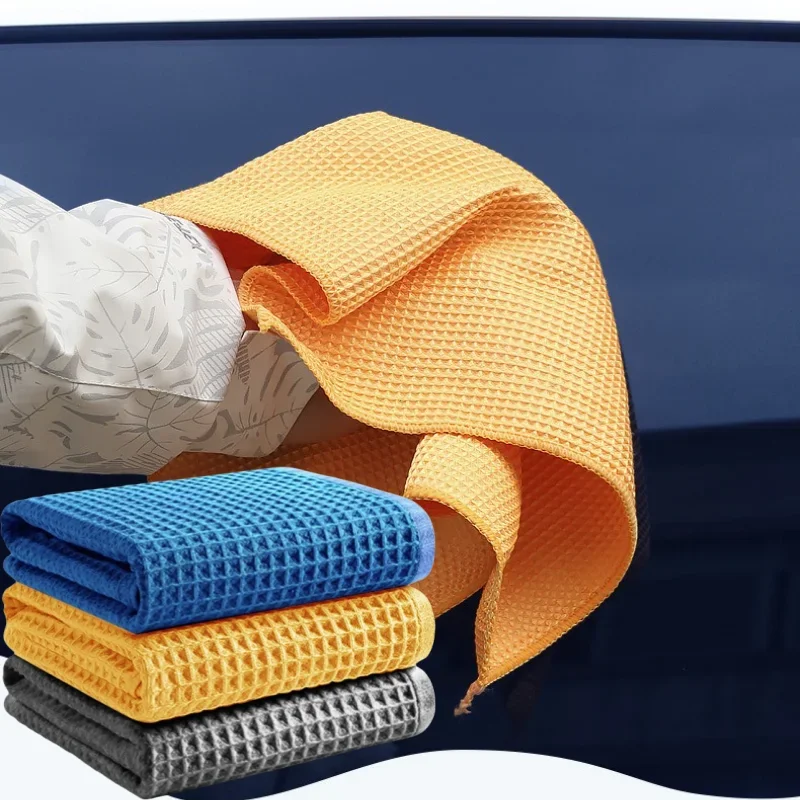 Car Wash Towel Glass Cleaning Water Drying Microfiber Window Clean Wipe Auto Detailing Waffle Weave for Kitchen Bath Home Office 3