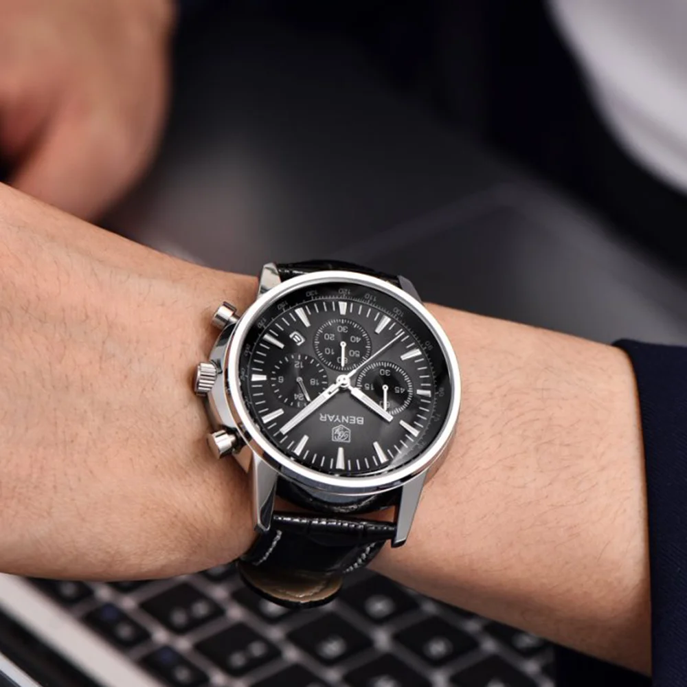 2025 Benyar New 46mm Luxury Sports Quartz Watch Chronograph Fashion Leather Military Clock Relojes Hombre, Alina Gadgets