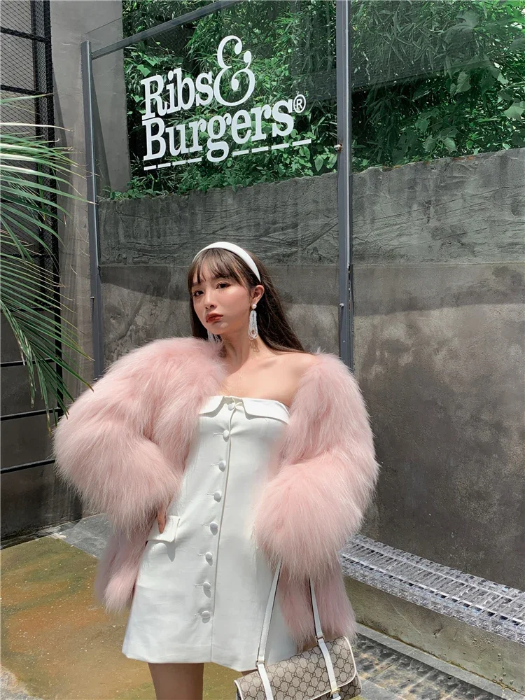 Autumn Winter Double-sided Raccoon Fur Woven Coat for Women Medium Length Thick Encrypted Coat Young Outer Wear Thick Warm Fur