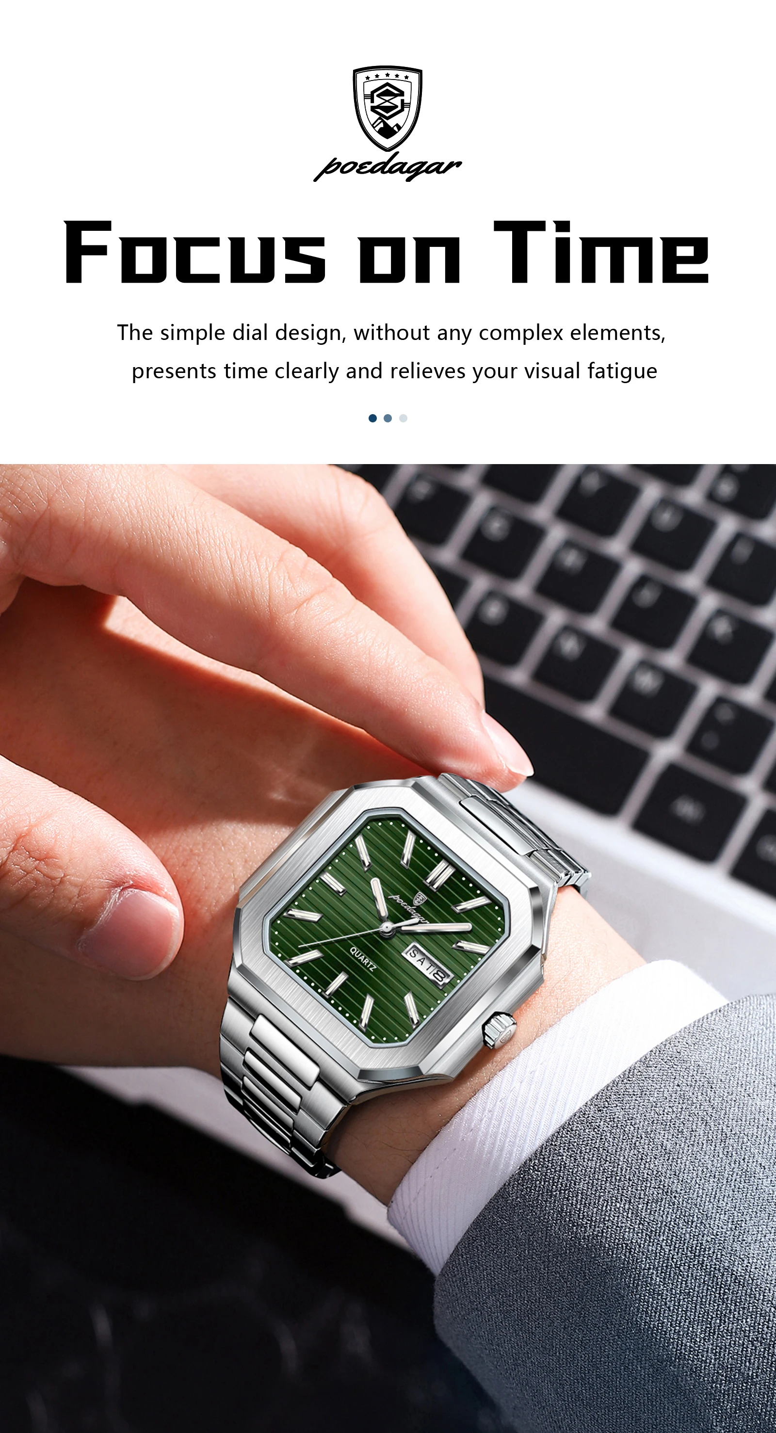 Square Men’s Quartz Watch With Date & Week Display Waterproof_voghion.com