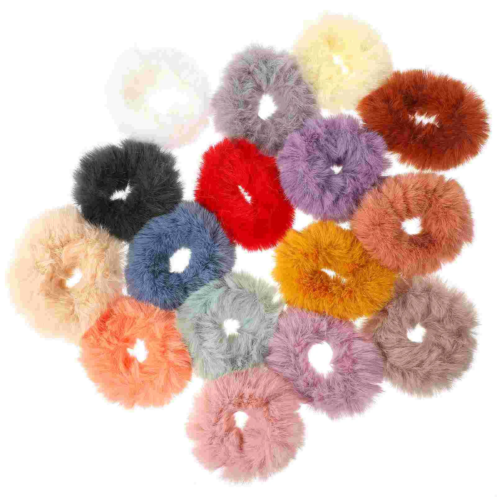 

16 Pcs Plush Hair Tie Bands Scrunchies Ponytail Holders Lolita Party Ties Faux Rabbit Fur Women Ring Elastic Ropes Miss