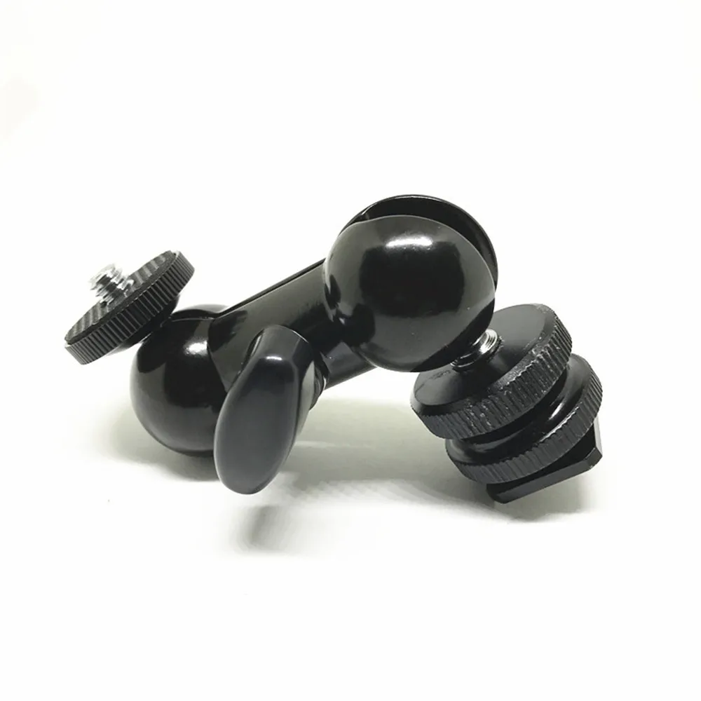 1/4" Mount to Hot Shoe Adapter Double Ball Head Bracket Magic Arm Mini Ballhead for Monitor LED Video Light