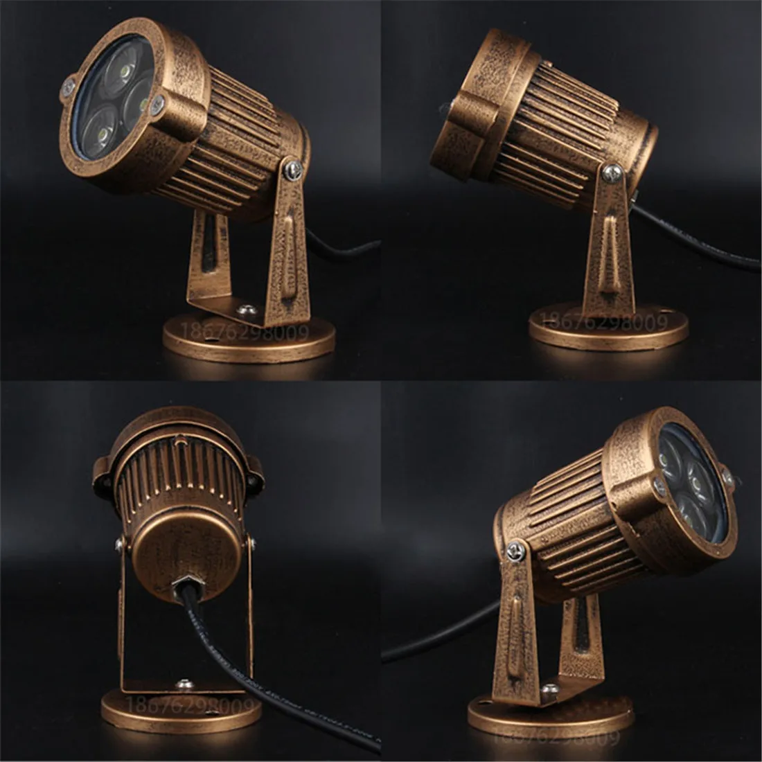 Vintage 3W LED Landscape Lights Cast-Aluminum Waterproof Outdoor Rustic Spotlights for Walls Trees Flags Bronze Garden Lights 3
