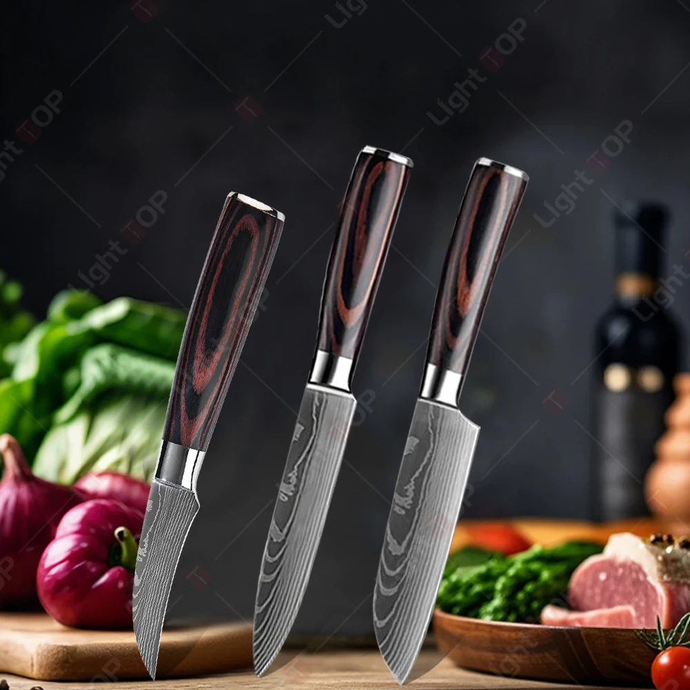 Professional Stainless Steel Kitchen Knives Fruit Slicing Utility Knives Meat Cleaver Santoku Knife Damascus Steel Knife