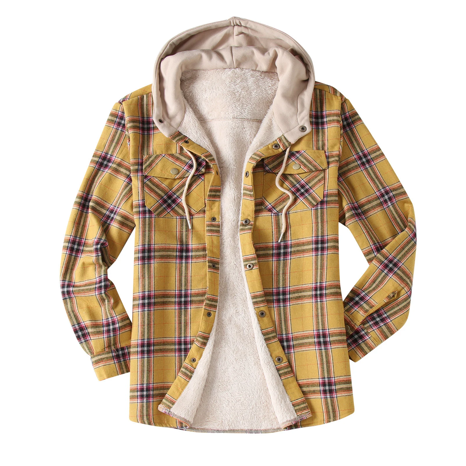 Mens Flannel Shirt Jacket with Hooded Thicken Warm Quilted Lined Women Plaid Jacket Coat Hoodie