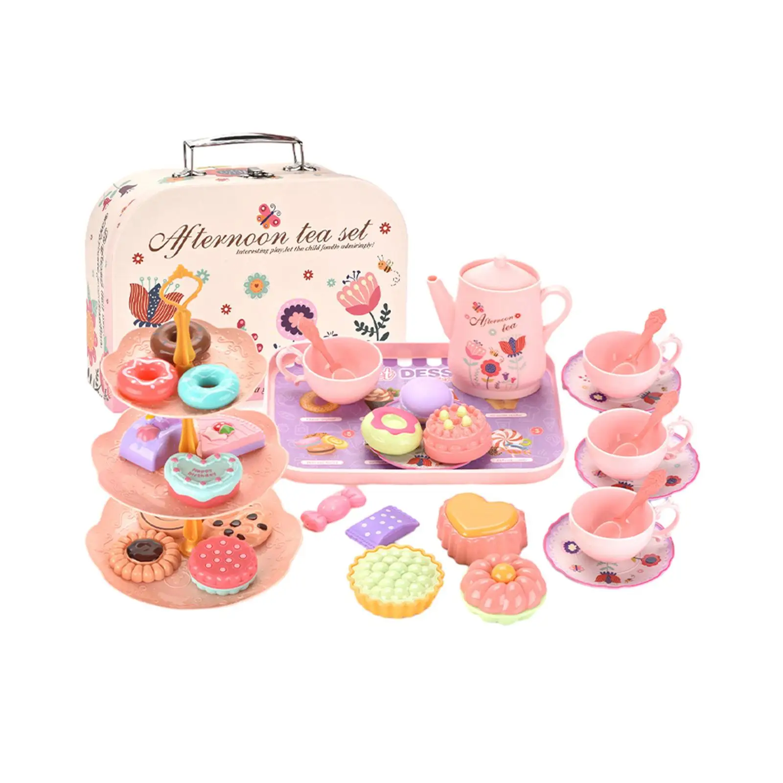 

Little Girls Tea Set Role Playing Birthday Gift Play House Toy Dessert Teapot Dishes Playset for Age 3-6 Kindergarten Toddlers