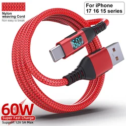 Premium Nylon Braided USB A to Type C Fast Charger Cable with LED Display - 3A Max Charging - 1M (1PC Red)