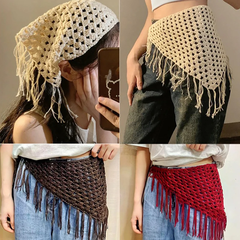 Y2K Hollow-Out Fringe Triangle Scarf For Women Spring Adjustable