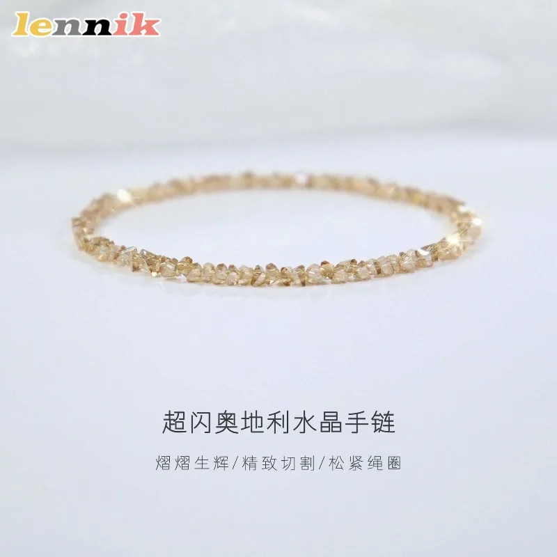 Austrian Blue Crystal Pink Champagne Elastic Rope Minimalist Women's Bracelet